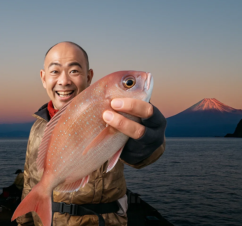 井田港でマダイを釣るがんだま君
