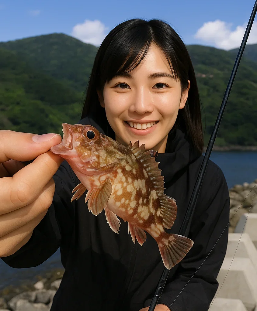 御浜崎でカサゴを釣る黒川