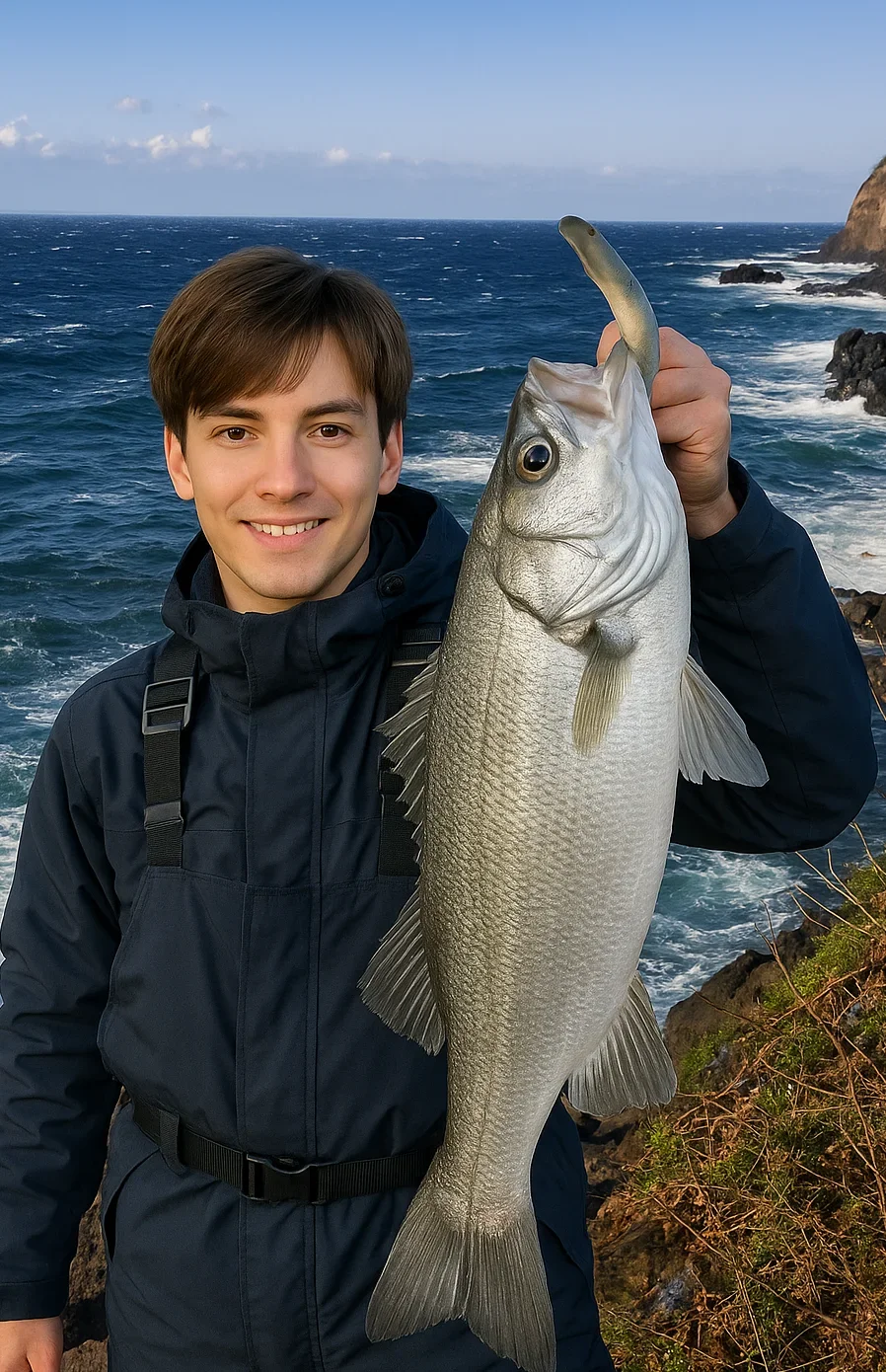 旅人岬でヒラスズキを釣る久良木