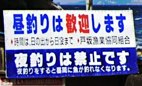 戸坂漁港夜釣り禁止の看板