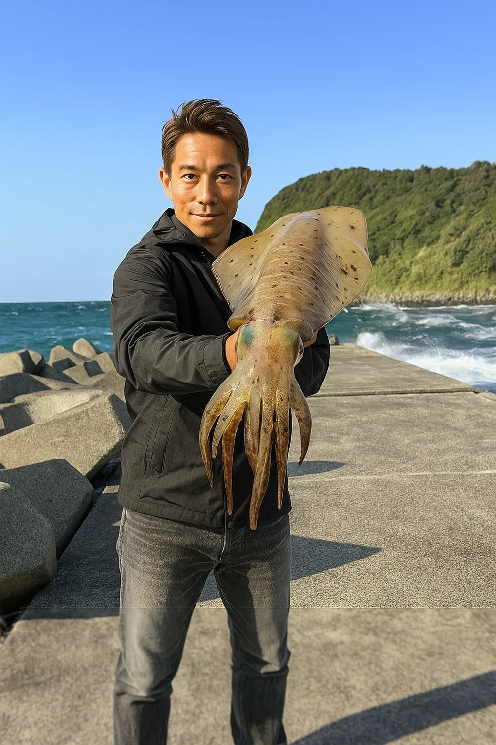 田杭漁港でアオリイカを釣る亀岡