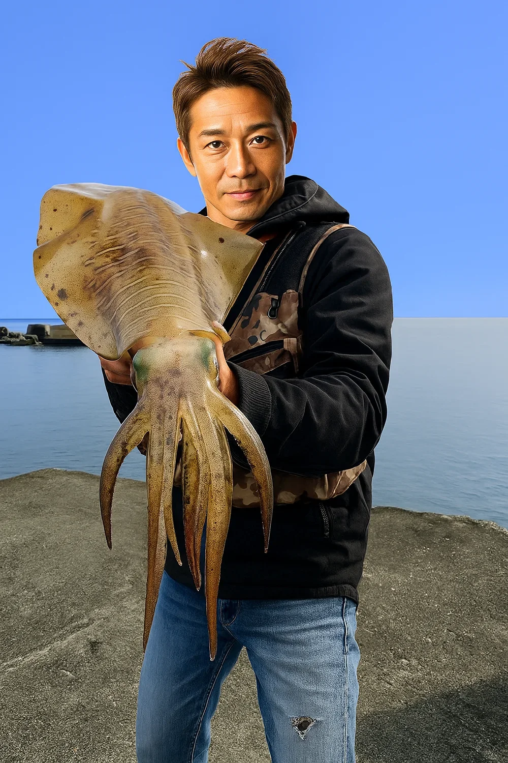 野島漁港でアオリイカを釣る亀岡