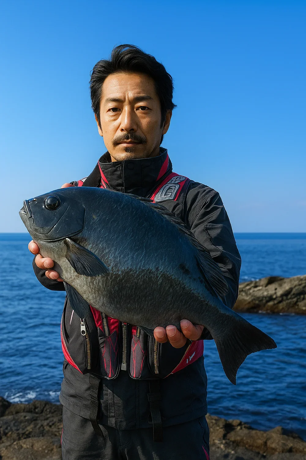 安宅崎でグレを釣る佐々木