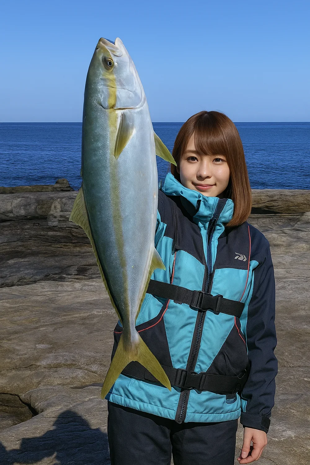 三段壁でハマチを釣る山際