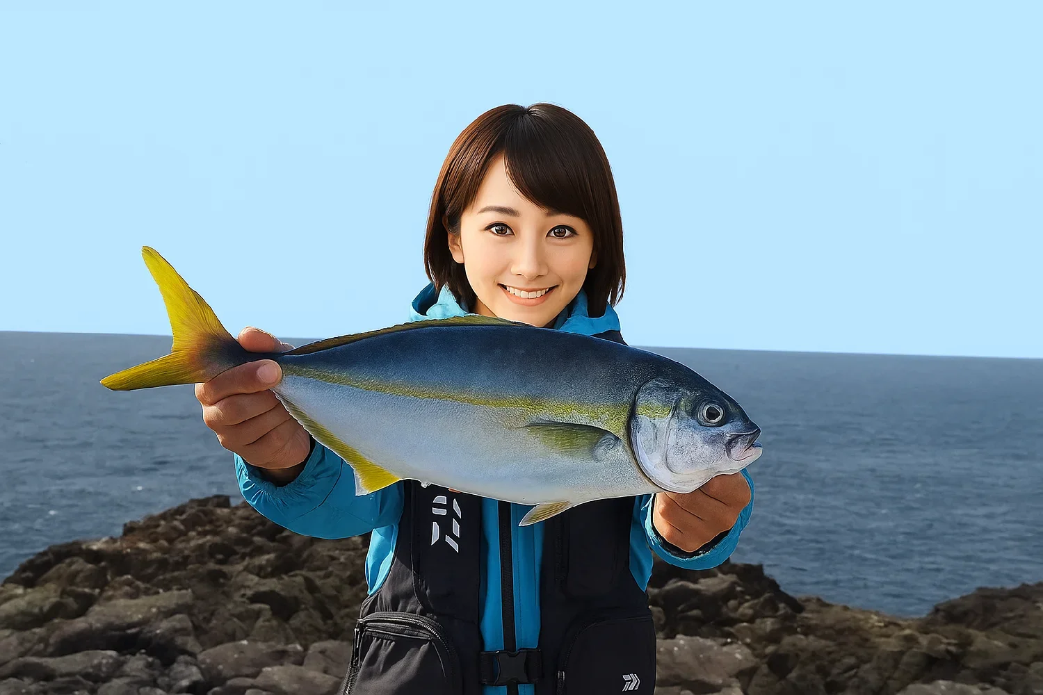 須江崎でシマアジを釣る西岡