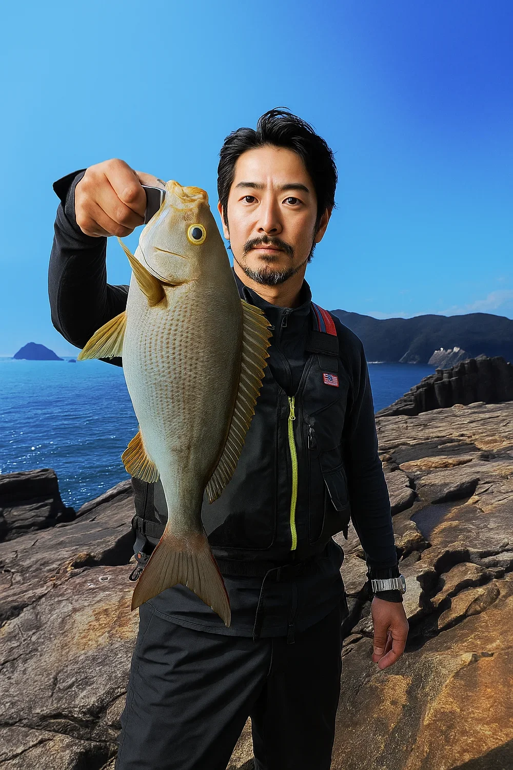 楯ヶ崎でイサキを釣る佐々木