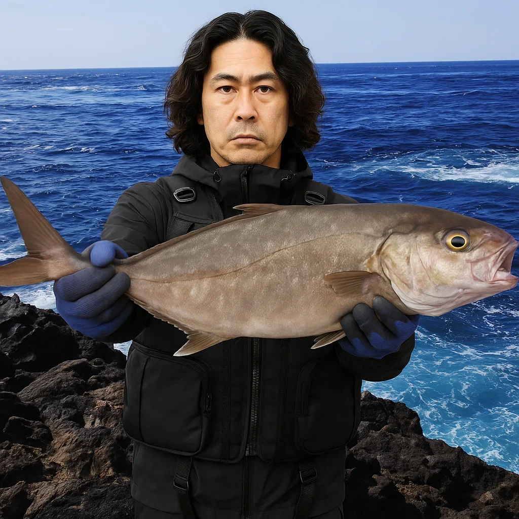 神子元島でカンパチを釣る岸本
