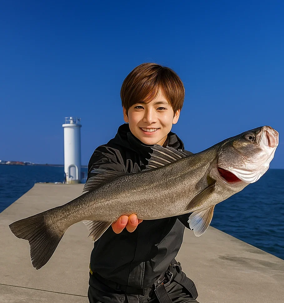 磯津漁港でシーバスを釣る男性