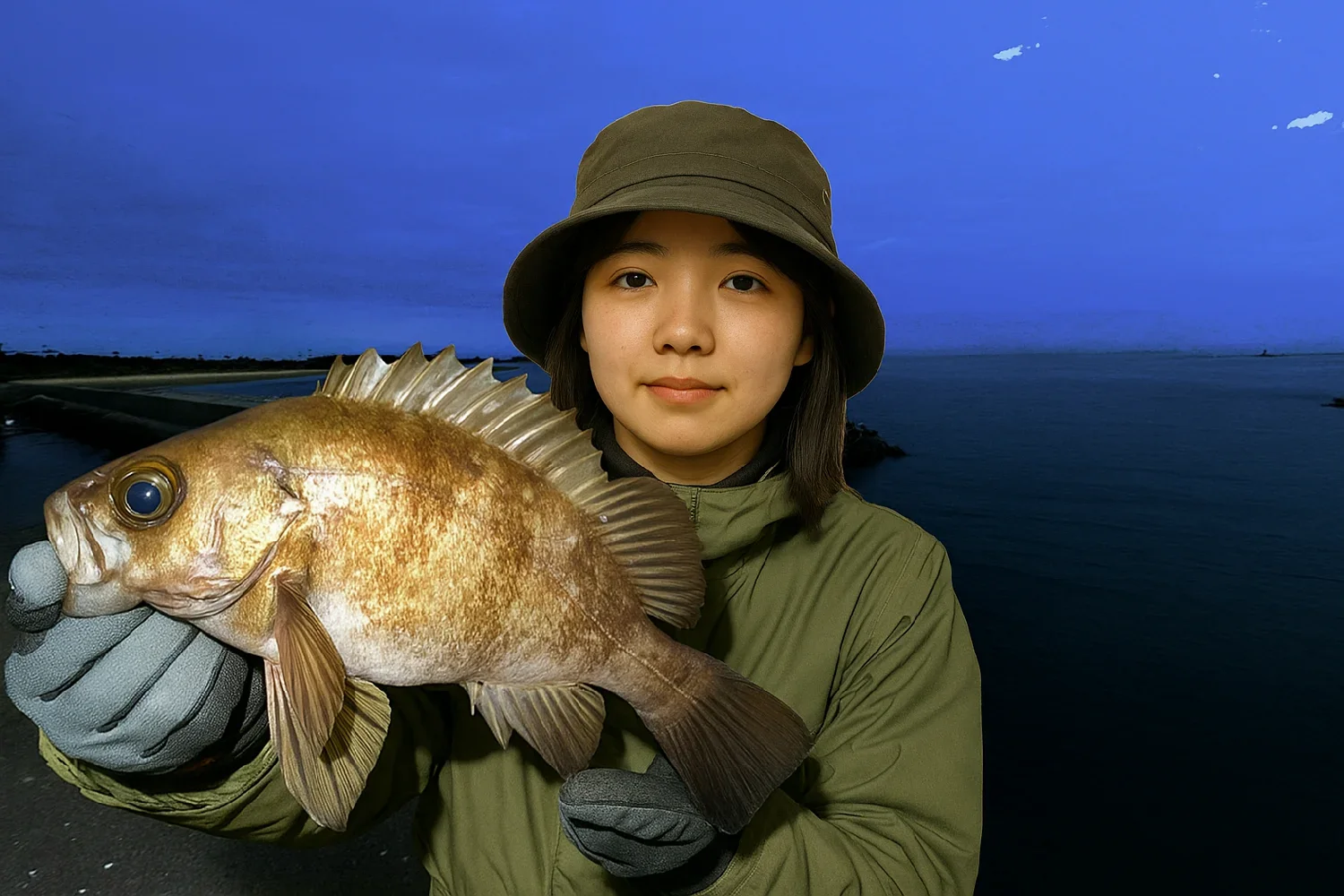河芸漁港でメバルを釣る森永
