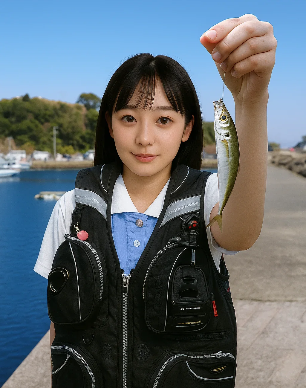 国崎漁港でアジを釣る国生