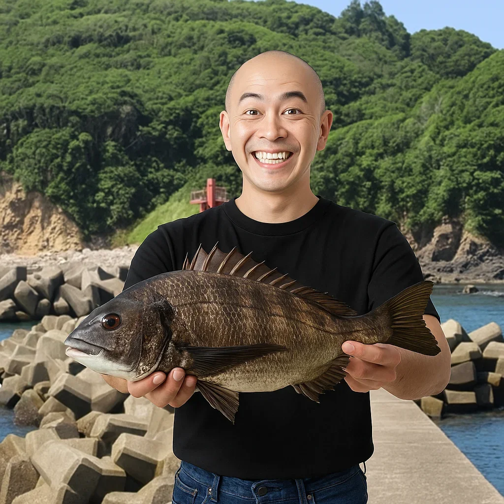 相差漁港でクロダイを釣るがんだま君