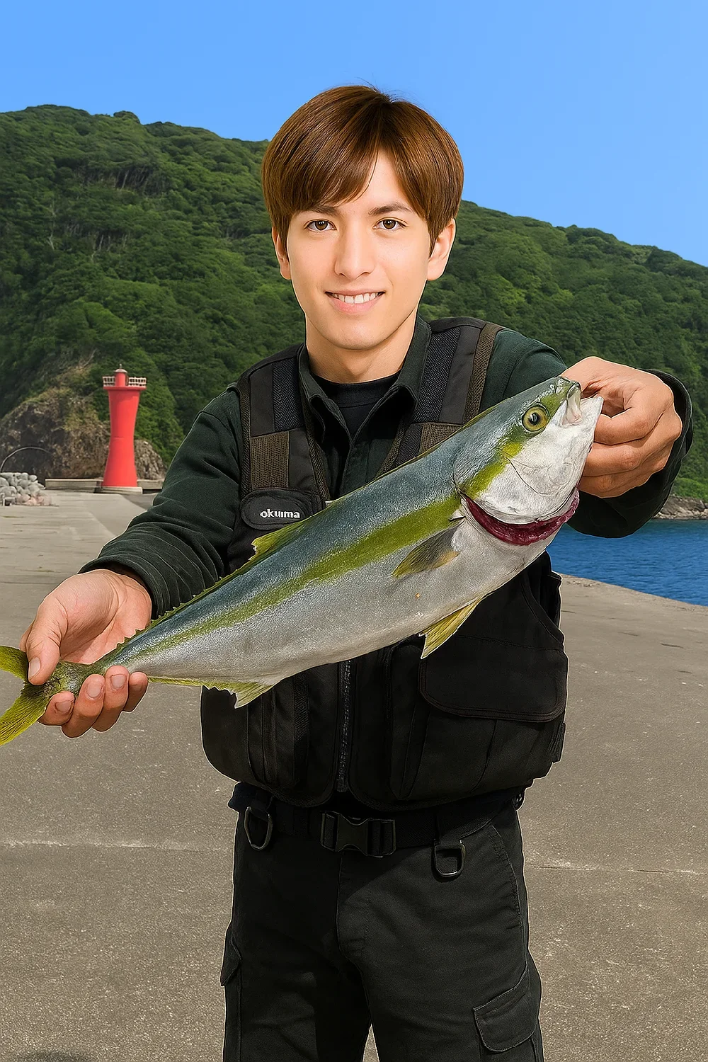 田曽突堤でハマチを釣る久良木