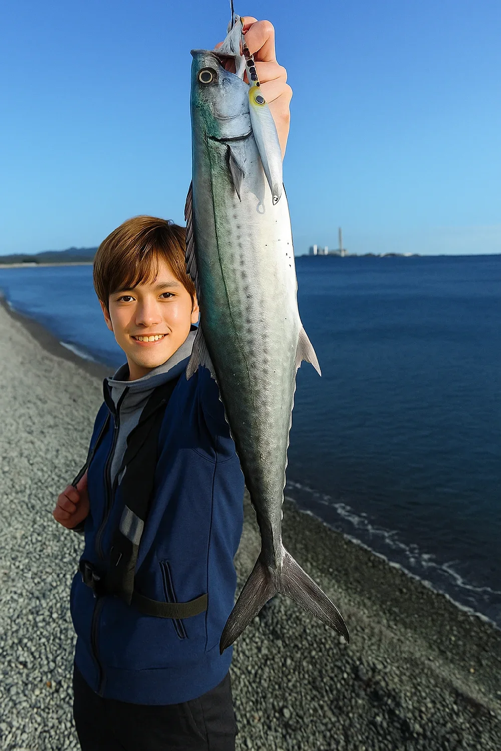 煙樹ヶ浜でサゴシを釣る久良木