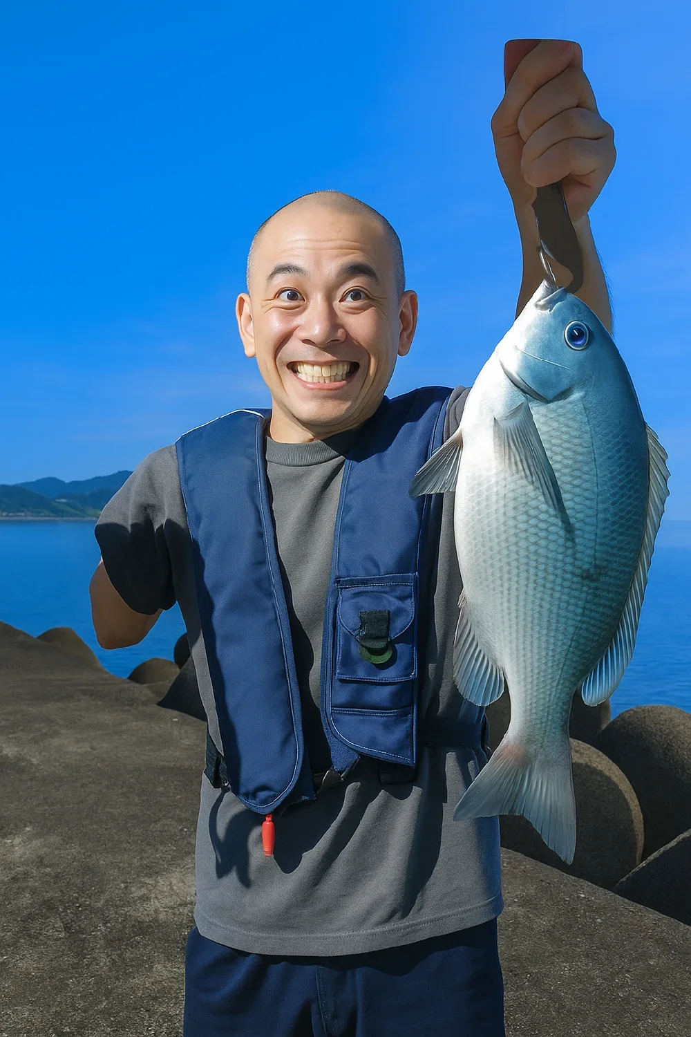 大引漁港でグレを釣るがんだま君