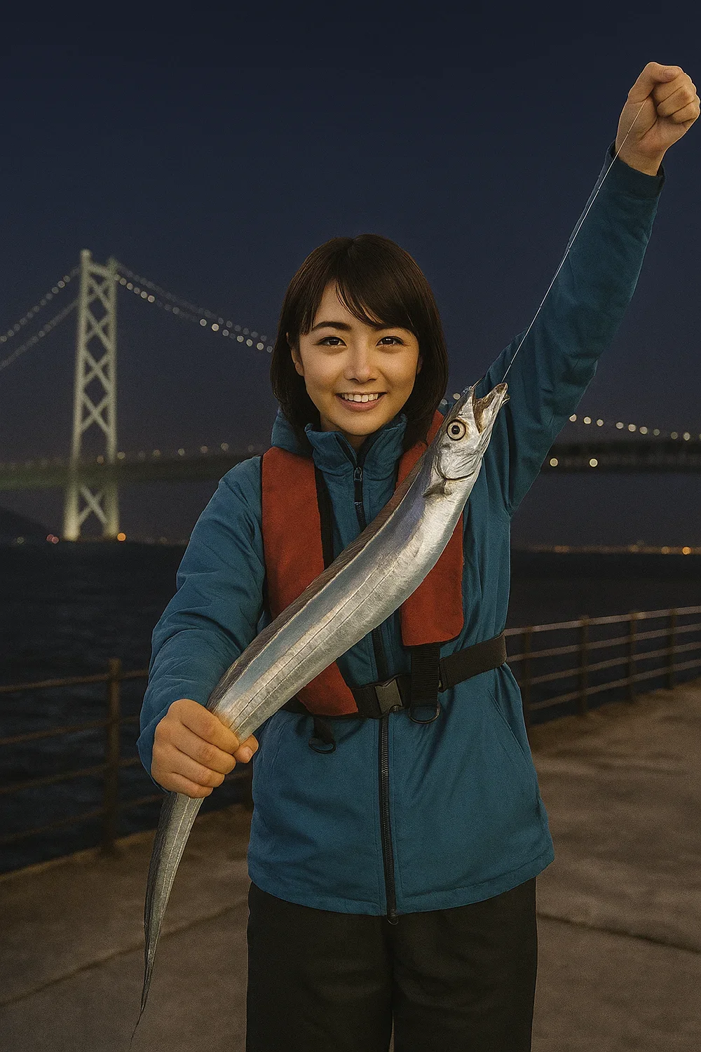 アジュール舞子でタチウオを釣る西岡