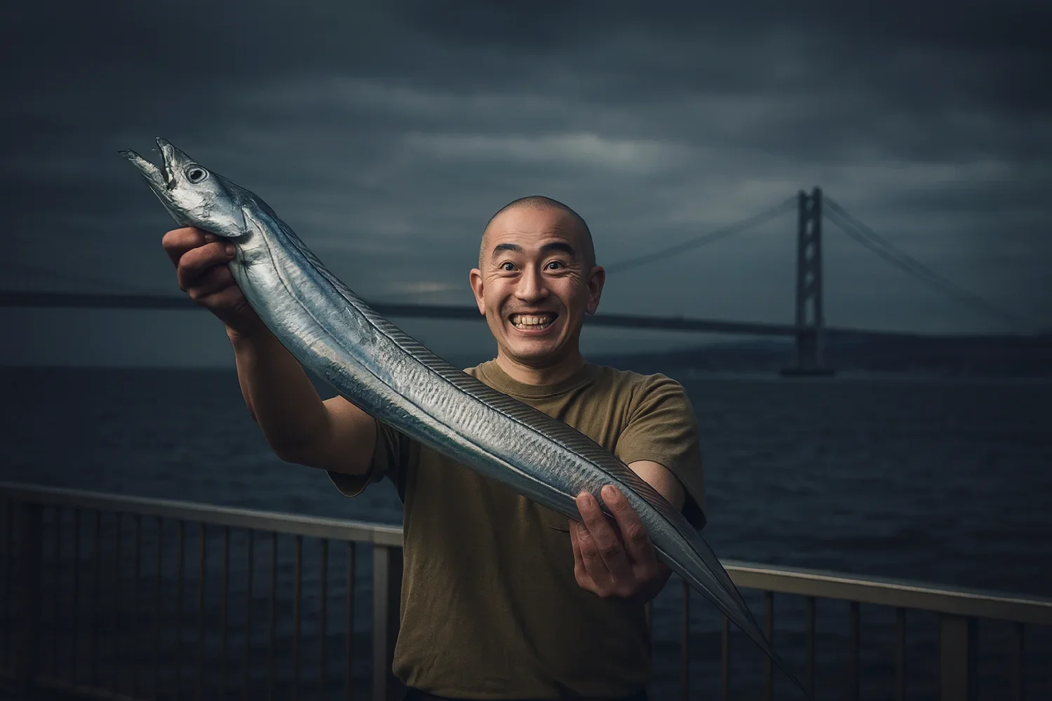 大蔵海岸でタチウオを釣るがんだま君