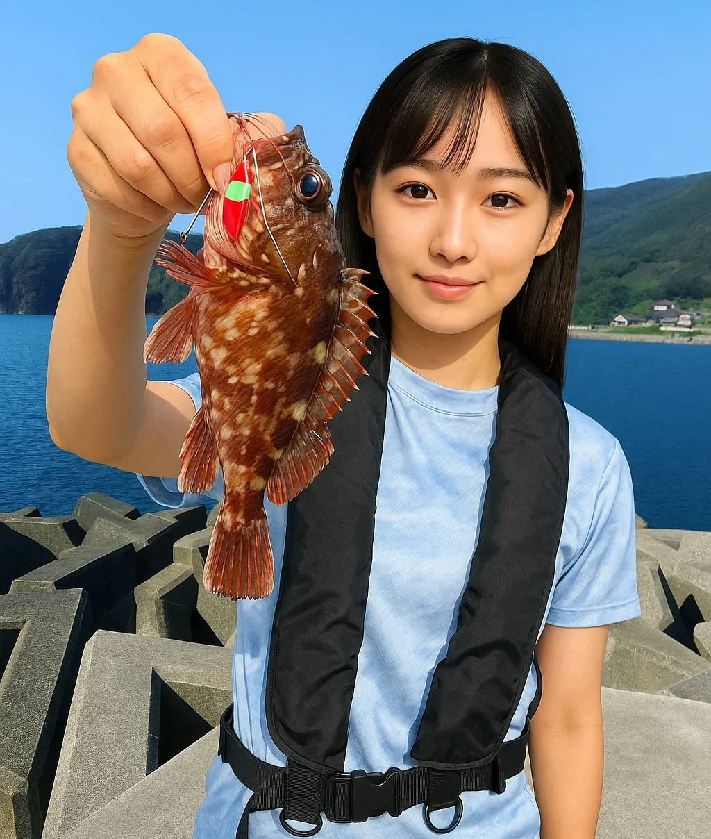 宇久須港でカサゴを釣る国生