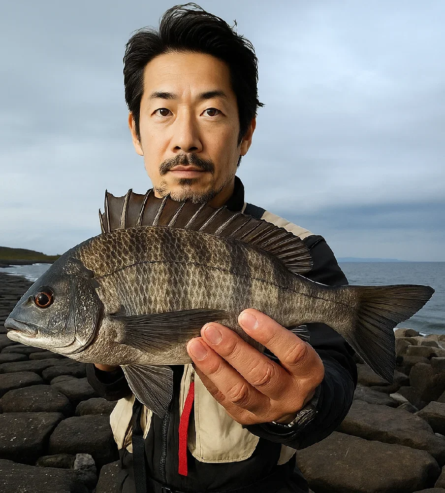 柳島海岸でクロダイを釣る佐々木