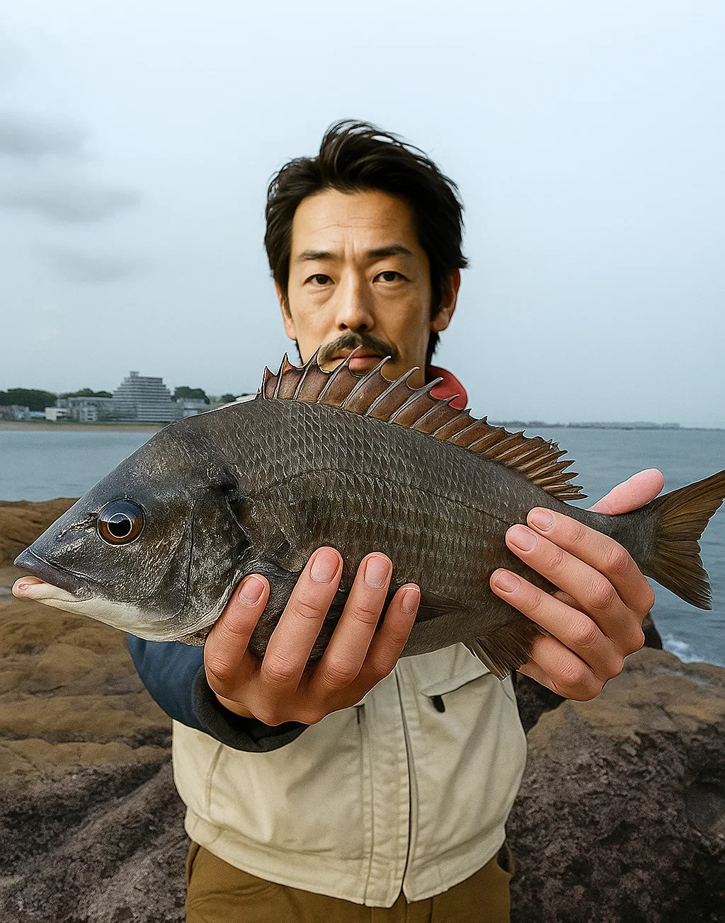 梵天の鼻でクロダイを釣る佐々木