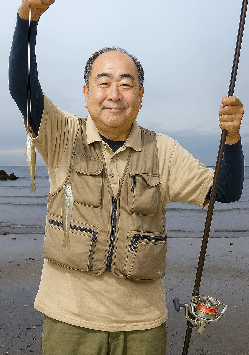 葉山一色海岸でキスを釣る持田