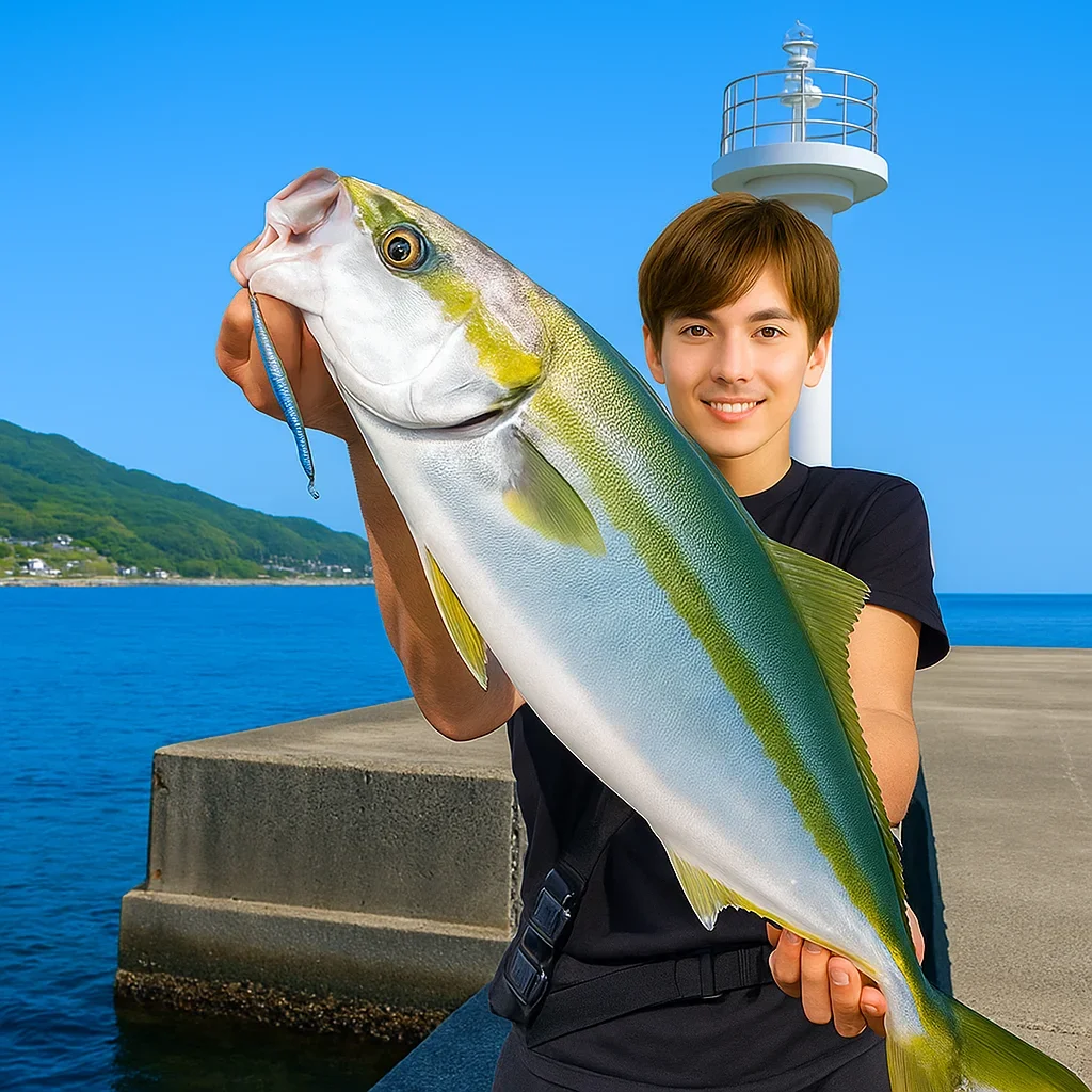 佐野新島でハマチを釣る久良木