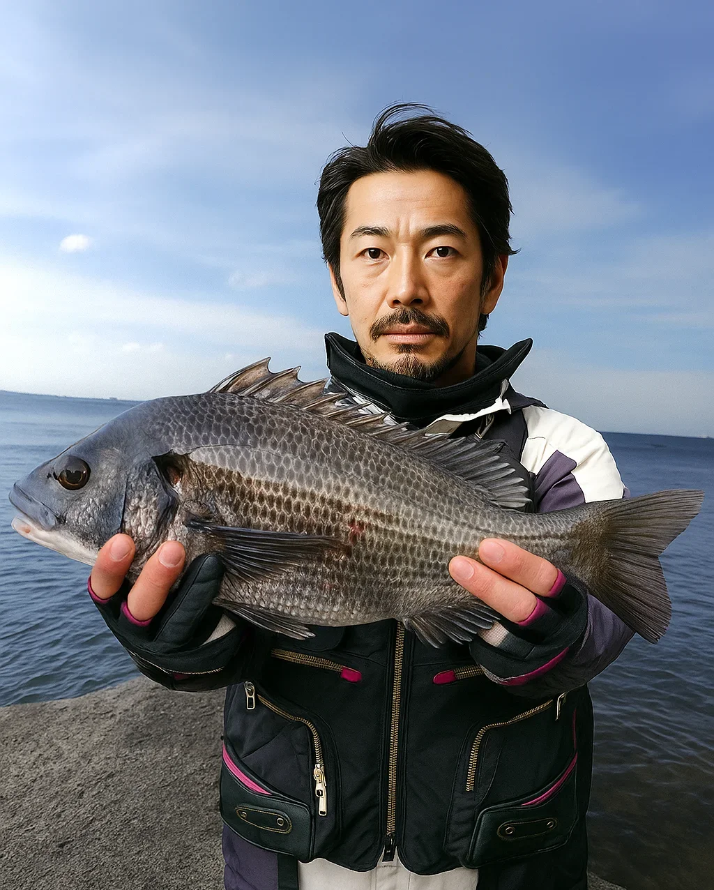 旗山崎でクロダイを釣る佐々木