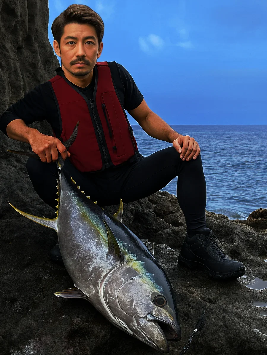祇苗島松ケ下でキハダマグロを釣る広岡