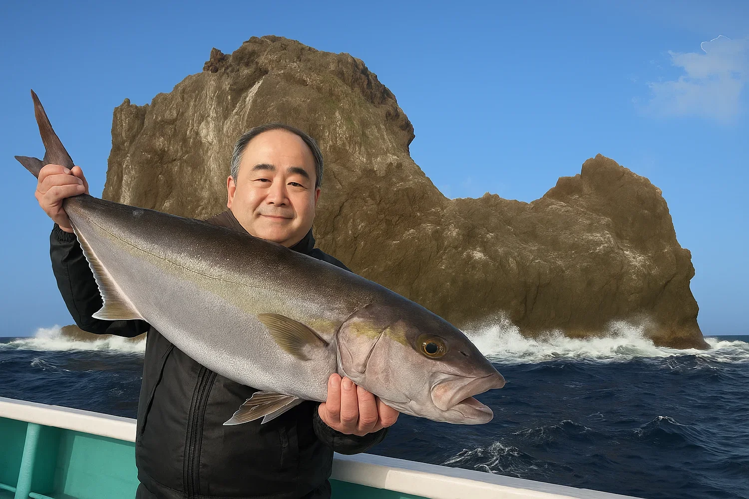 イナンバ沖でカンパチを釣る持田