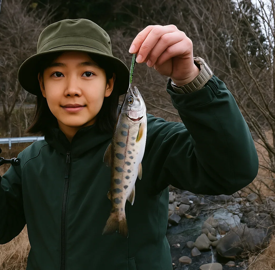 狩野川でアマゴを釣る森永