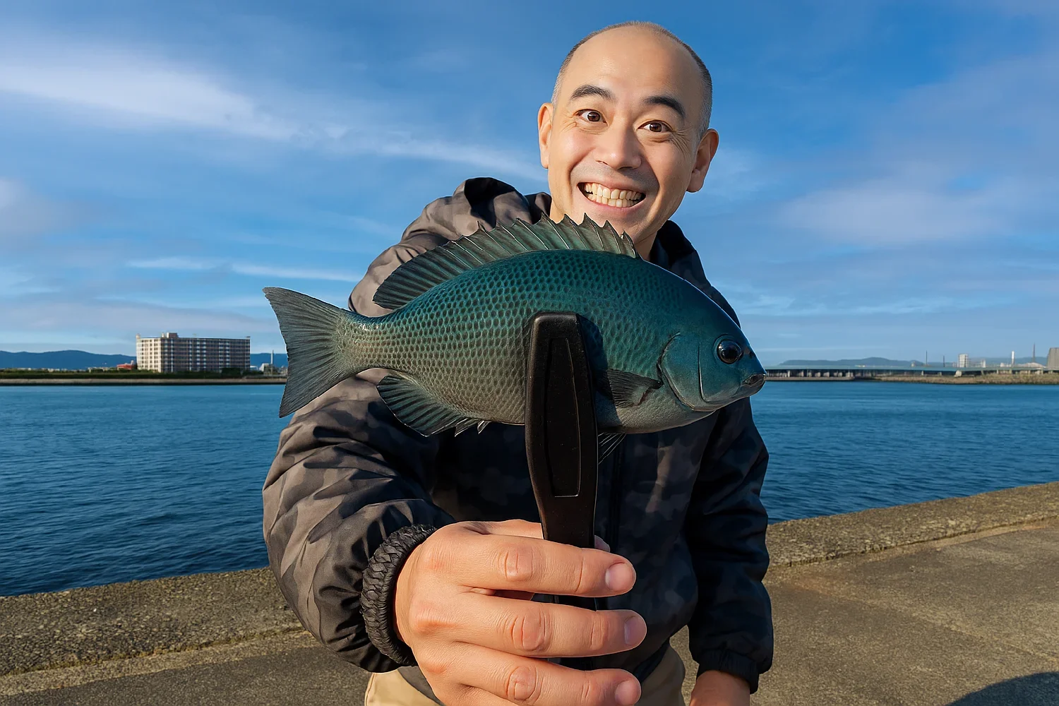 浜名湖舞阪港網干場でメジナを釣るがんだま君