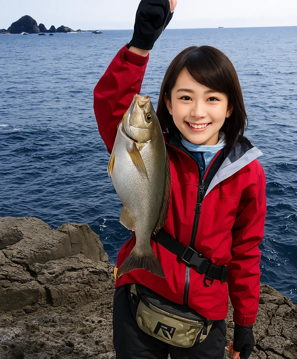 名切崎でイサキを釣る西岡
