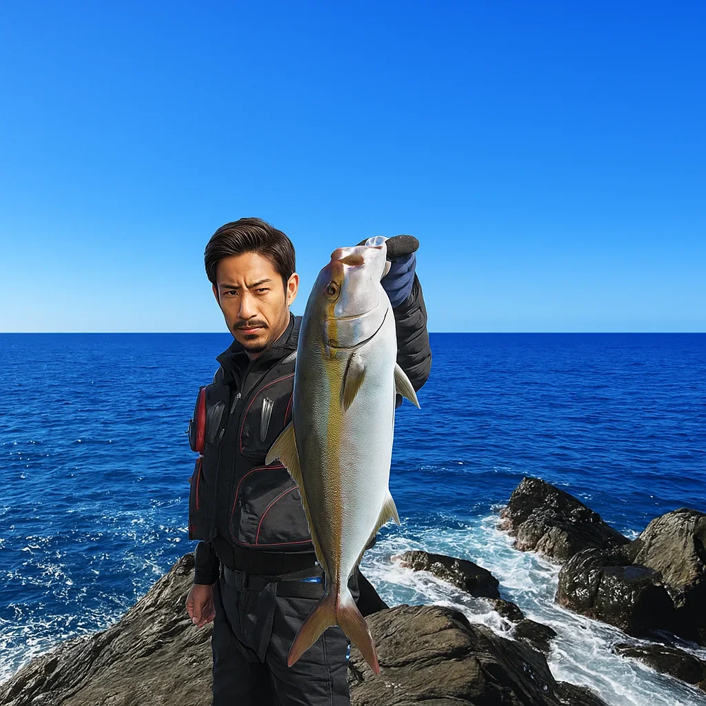 クレ崎でカンパチを釣る広岡