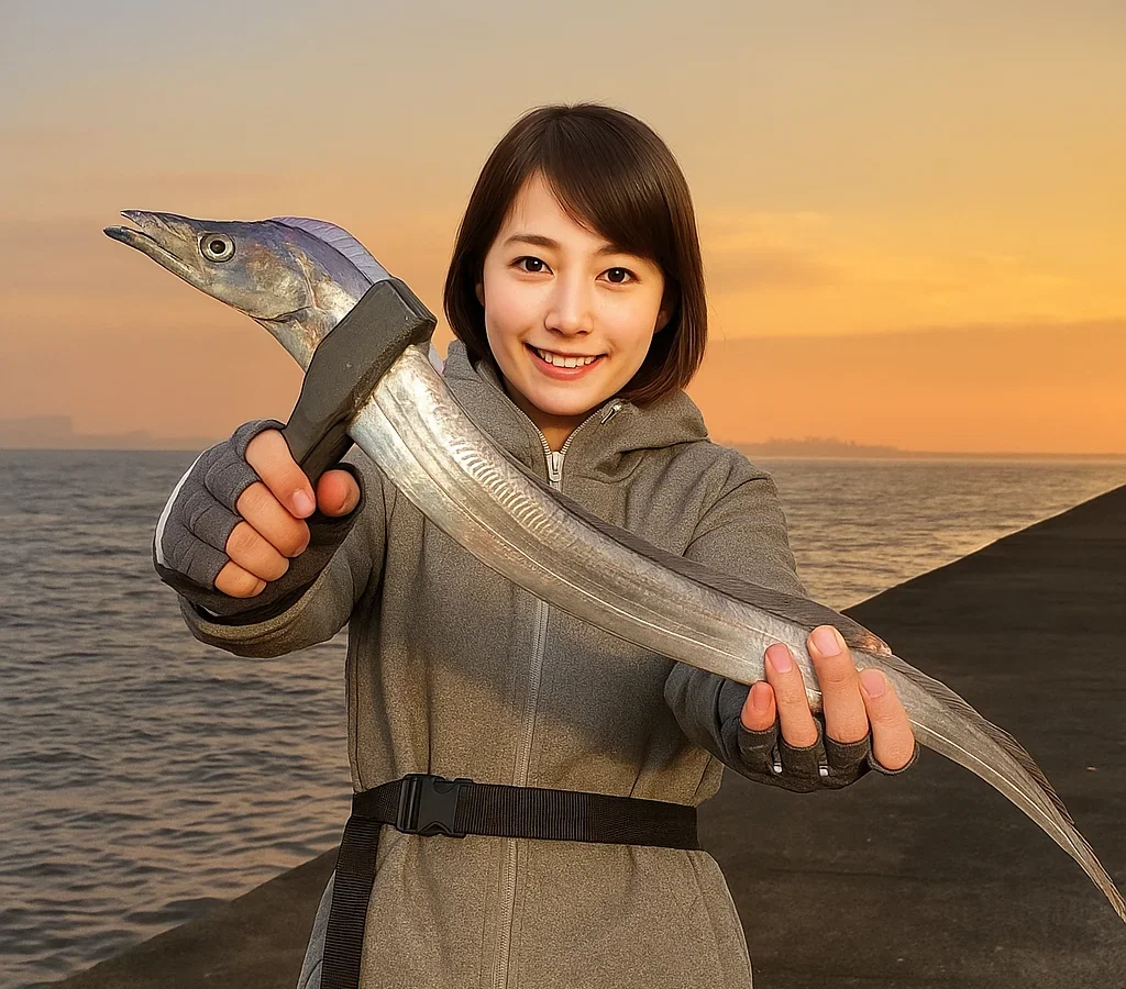武庫川一文字でタチウオを釣る西岡