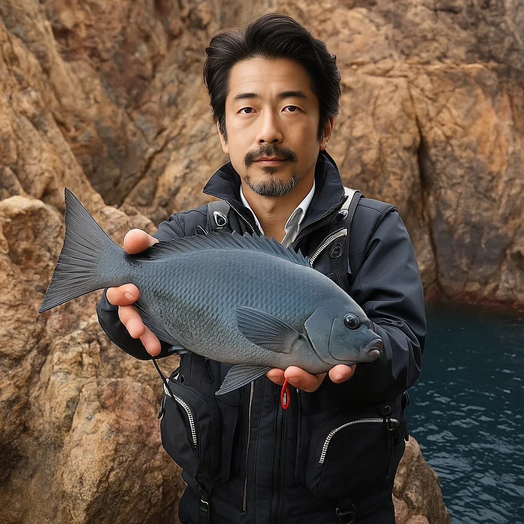 神子元島でメジナを釣る佐々木