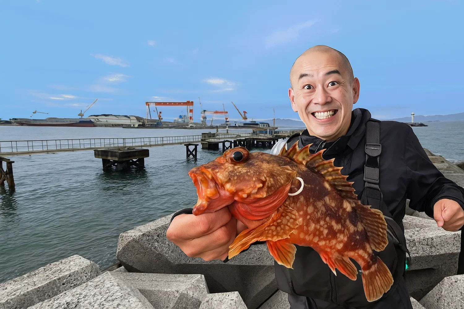 日本鋼管突堤でカサゴを釣るがんだま君