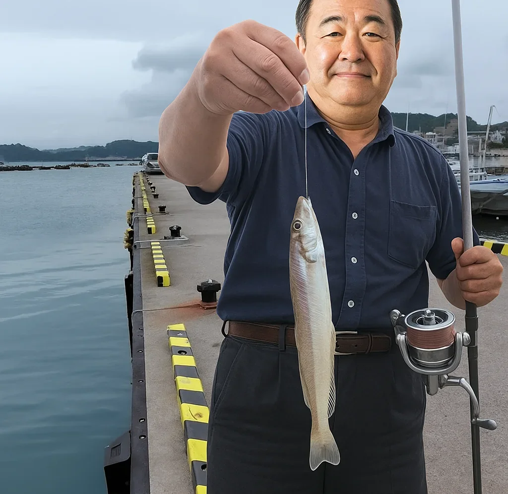 真名瀬港でキスを釣る持田