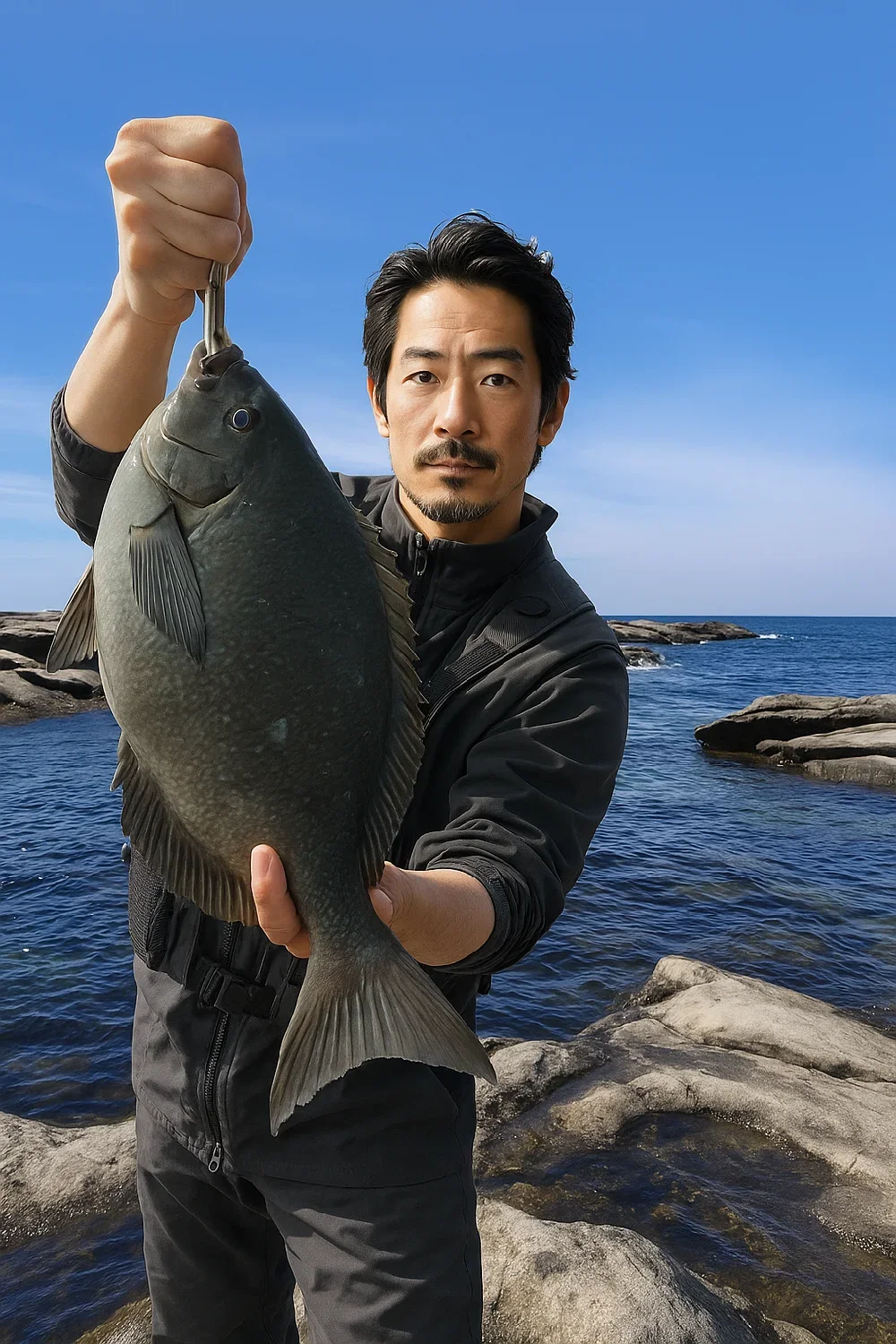 東風崎でメジナを釣る佐々木