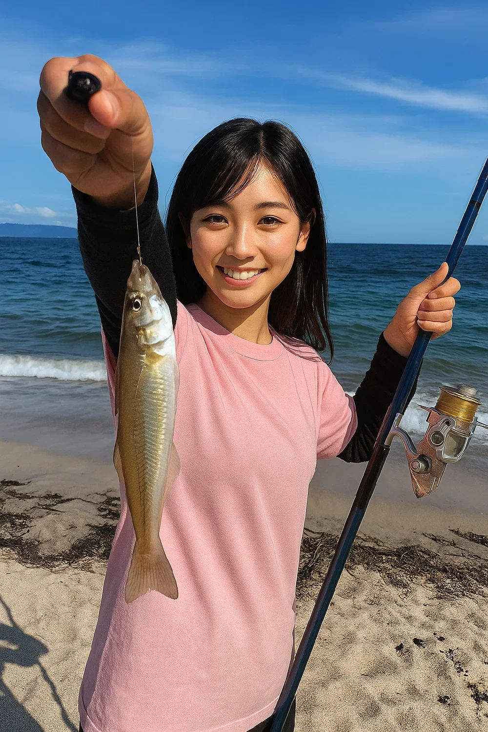 たたら浜でキスを釣る黒川