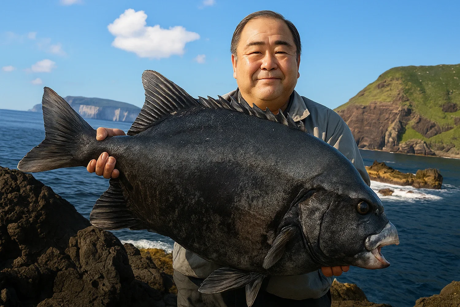 鵜渡根島でクチジロを釣る持田