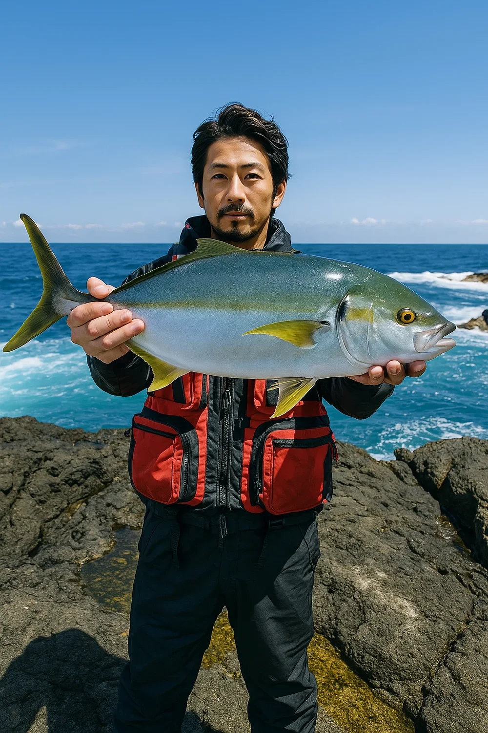 銭洲でシマアジを釣る佐々木