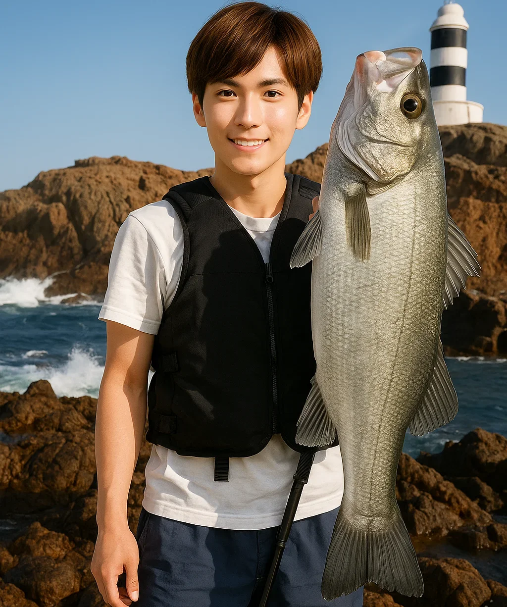 神子元島でヒラスズキを釣る久良木