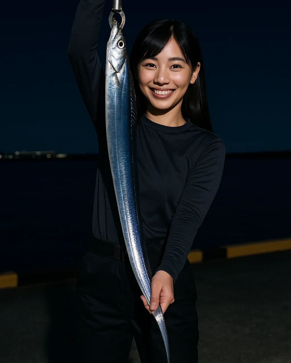 焼津港でタチウオを釣る黒川