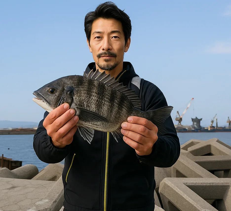 日本鋼管突堤でクロダイを釣る佐々木
