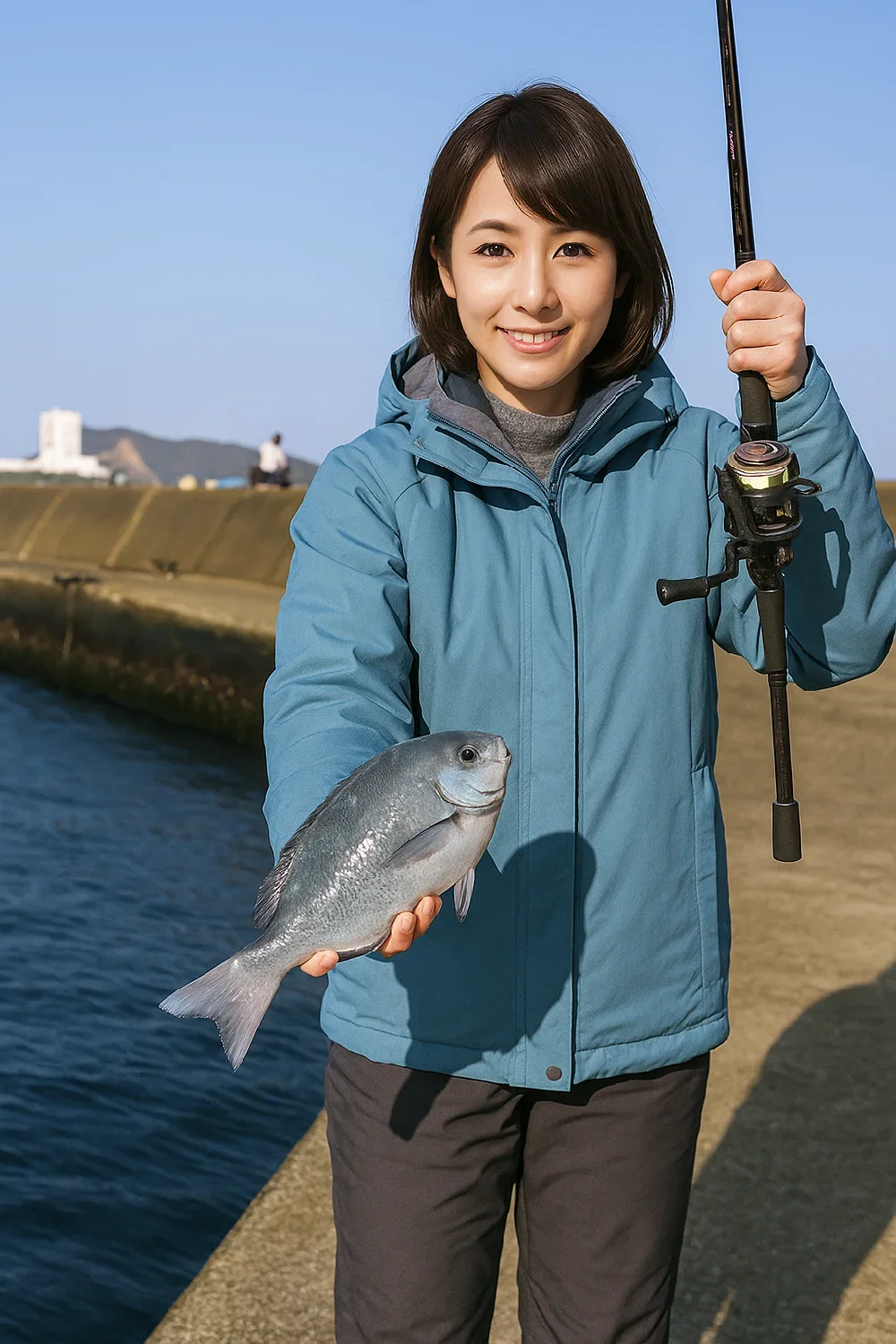 串本港でグレを釣る西岡