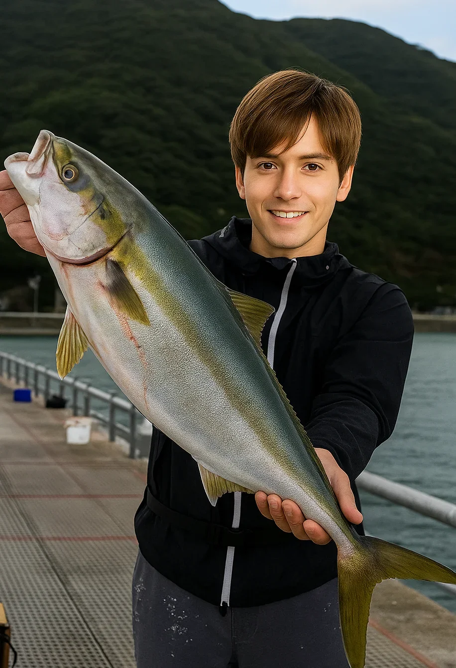とっとパーク小島でハマチを釣る久良木