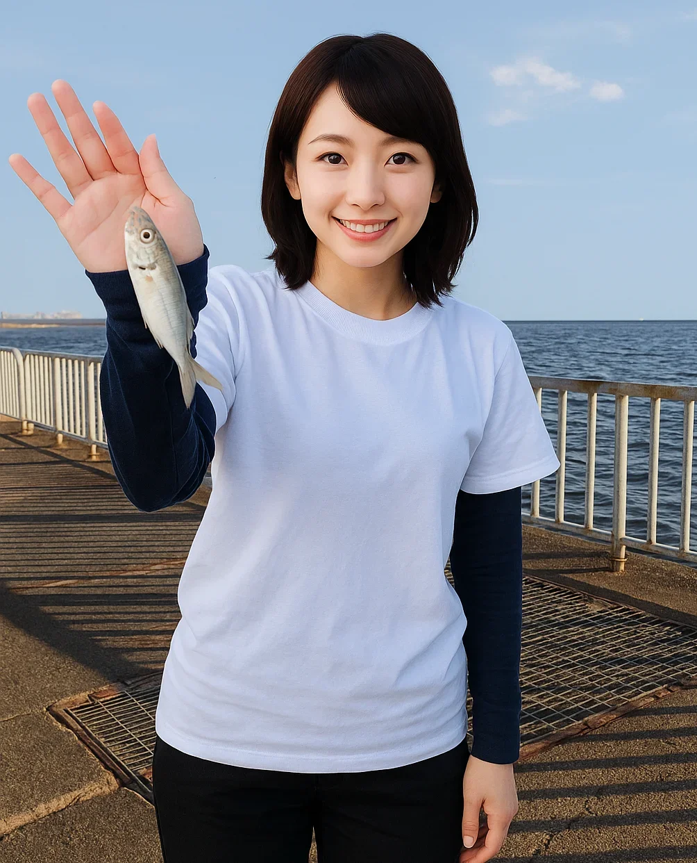 大阪南港魚つり園でアジを釣る西岡
