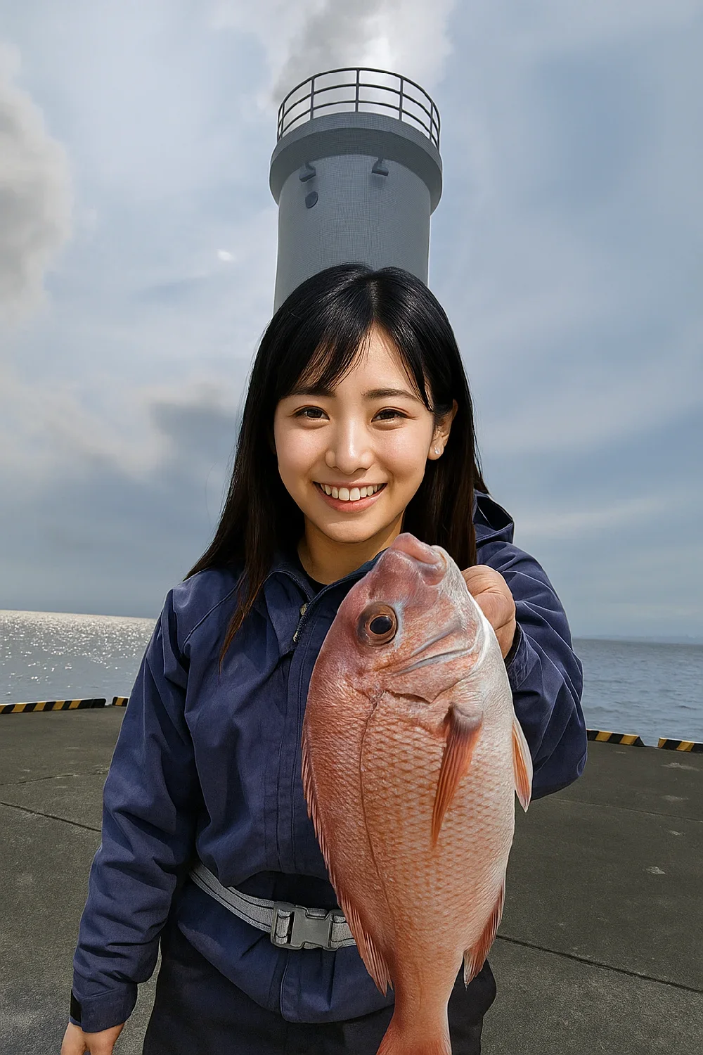 伊豆大島元町港でマダイを釣る黒川