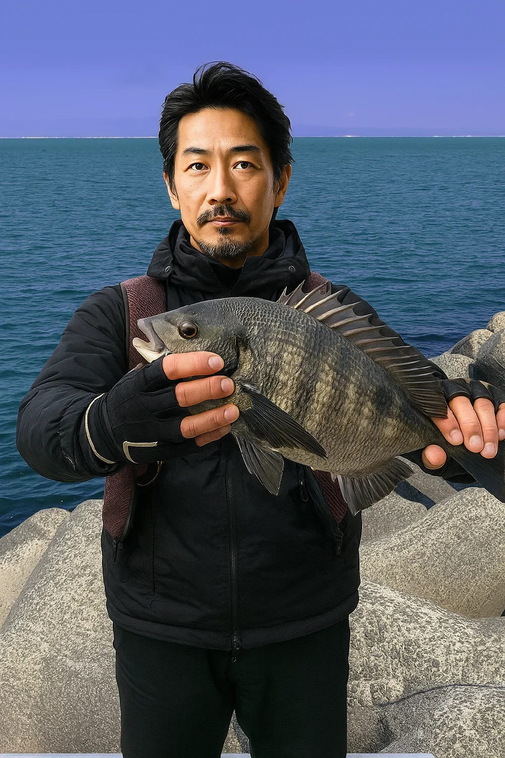 貝塚人工島でチヌを釣る佐々木
