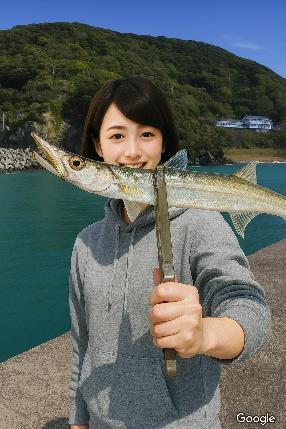 戸津井漁港でカマスを釣る西岡