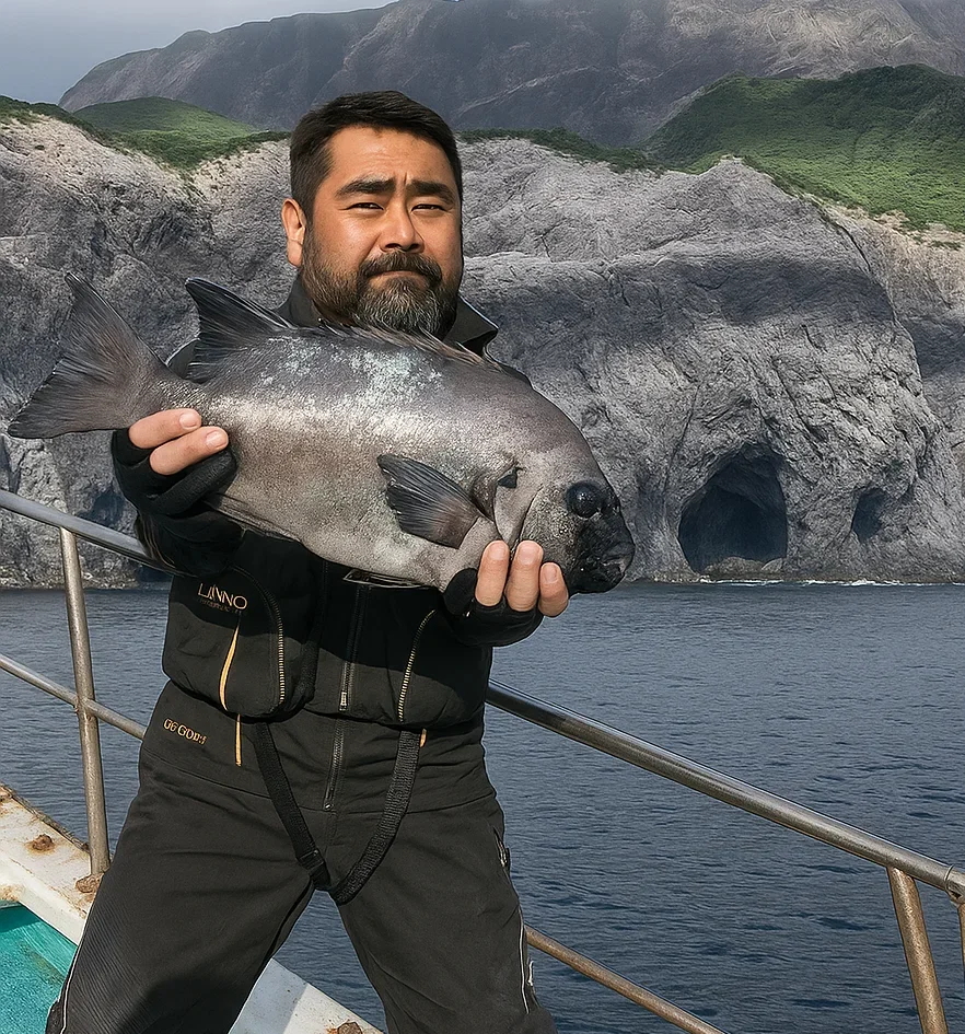 鏡穴でイシダイを釣る楢崎